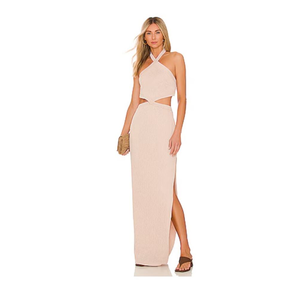 NWT Rumer Cassidy Halter Neck Cutout Maxi Dress Womens Medium Nude Pink Event